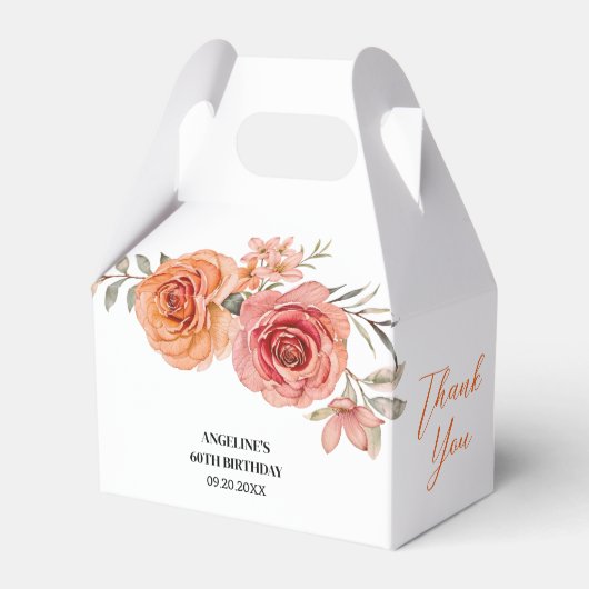 エレガントフローラレッドオレンジバラ誕生日ありがとう フェイバーボックス (正面サイド)