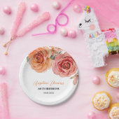 エレガントフローラレッドオレンジバラ誕生日 ペーパープレート (パーティー)