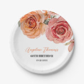 エレガントフローラレッドオレンジバラ誕生日 ペーパープレート (正面)