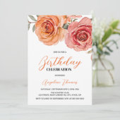 エレガントフローラレッドオレンジバラ誕生日 招待状 (スタンド正面)