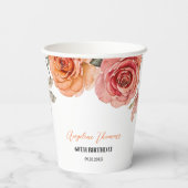 エレガントフローラレッドオレンジバラ誕生日 紙コップ (裏面)