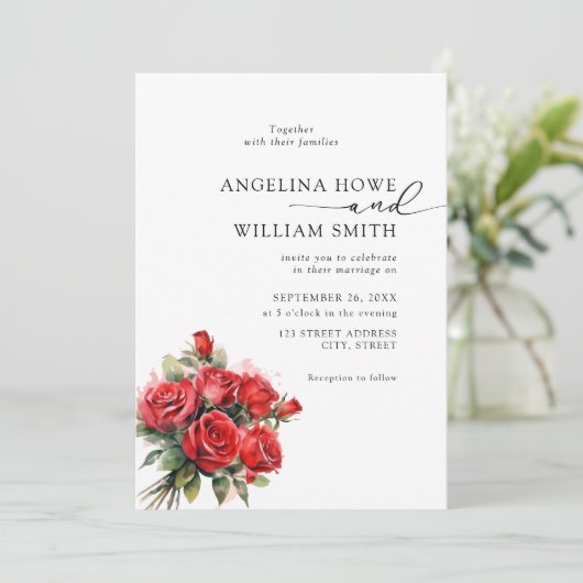 エレガントフローラレッド結婚・ローズ 招待状 (スタンド正面)