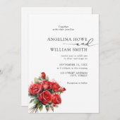 エレガントフローラレッド結婚・ローズ 招待状 (正面/裏面)