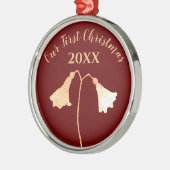 エレガントフローラレッド金ゴールドロマンチック初めてのクリスマス メタルオーナメント (左)
