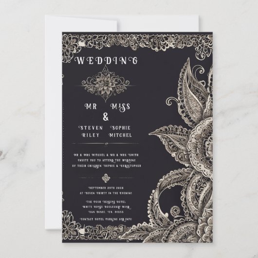 エレガントフローラレースデザイン招待状 招待状 (正面)