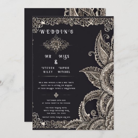 エレガントフローラレースデザイン招待状 招待状 (正面/裏面)