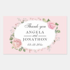 エレガントフローラレ淡い色のスピ結婚ンクありがとう 長方形シール