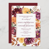 エレガントフローラロマン素朴ク・バ結婚ルグンディ 招待状 (正面/裏面)