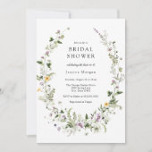 エレガントフローラワイルドフラワーリースブライダルシャワー 招待状 (正面)