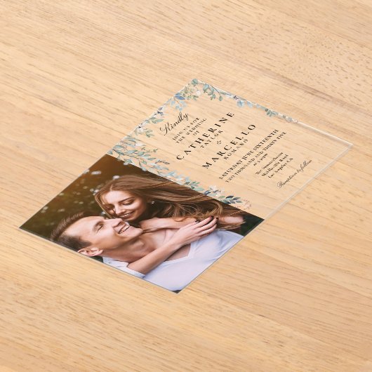 エレガントフローラワイルドフラワー写真結婚の アクリル招待状 (レイダウン)