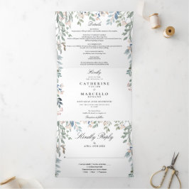 エレガントフローラワイルドフラワー写真結婚の 三つ折り招待状