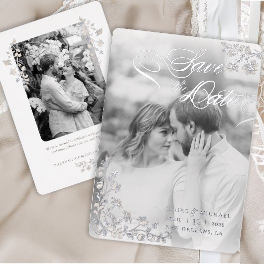 エレガントフローラヴィンテージの保存 箔招待状