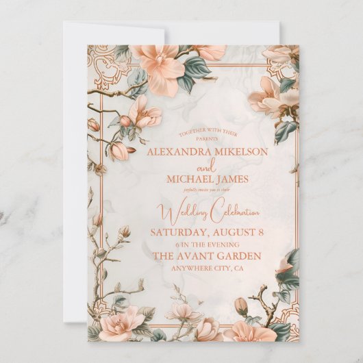 エレガントフローラヴィンテージオーナメントフレ結婚ーム 招待状 (正面)