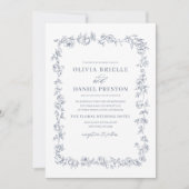 エレガントフローラヴィンテージダスティブルー結婚ズ 招待状 (正面)