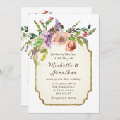 エレガントフローラヴィンテージフレームクリスチャン結婚ズ 招待状 (正面/裏面)