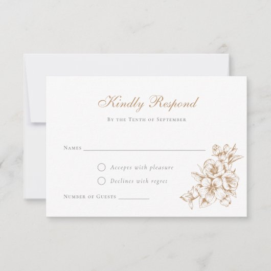 エレガントフローラヴィンテージボ結婚タニカル金ゴールドRSVP 招待状 (正面)
