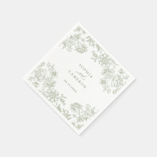 エレガントフローラヴィンテージ植物緑結婚の スタンダードカクテルナプキン (角)