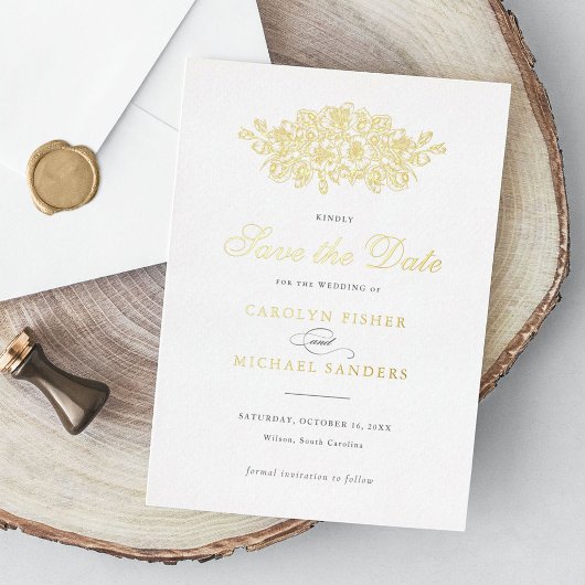 エレガントフローラヴィンテージ植物葉救日 箔招待状