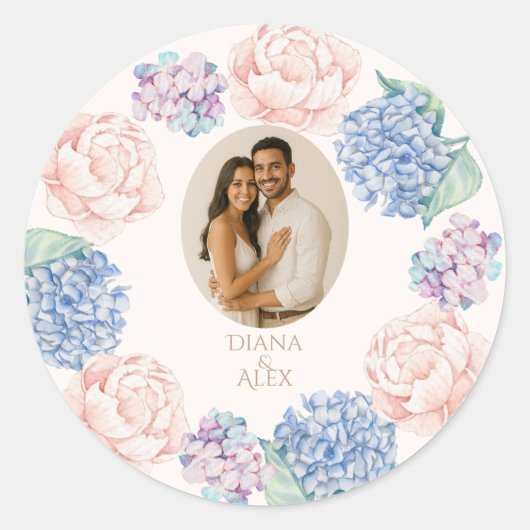 エレガントフローラヴィンテージ水彩牡丹結婚の ラウンドシール (正面)