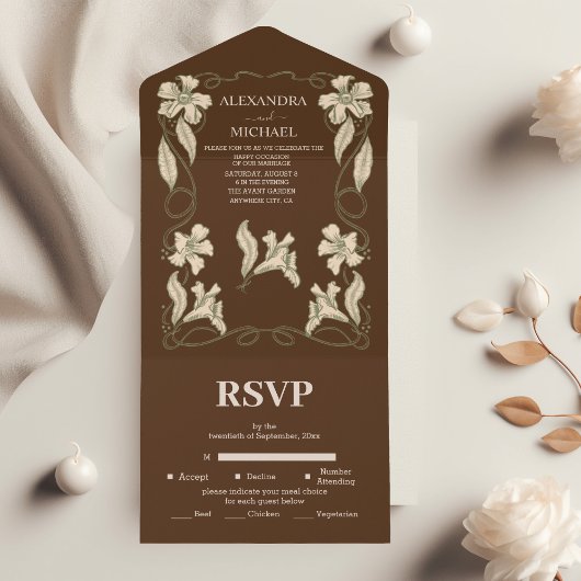 エレガントフローラヴィンテージ結婚アールヌーボー オールインワン招待状