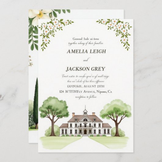 エレガントフローラ不動産結婚式招待状 | ウォータータ 招待状 (正面/裏面)