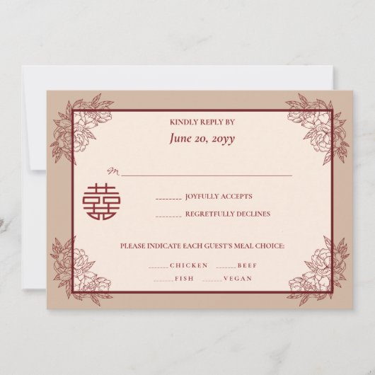 エレガントフローラ中国のウェディングRSVP招待状 セーブザデート (正面)