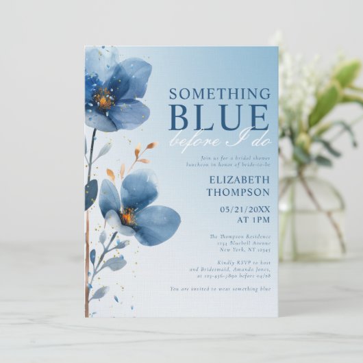 エレガントフローラ何か青いブライダルシャワー 招待状 (スタンド正面)