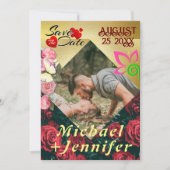 エレガントフローラ写真の日付カスタムを保存結婚する 招待状 (正面)