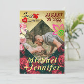 エレガントフローラ写真の日付カスタムを保存結婚する 招待状 (スタンド正面)