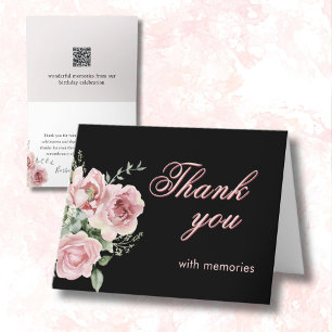 エレガントフローラ写真QRリンク任意の年の誕生日 サンキューカード