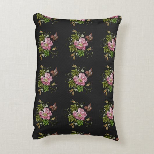 エレガントフローラ刺繍模様ブラック背景 アクセントクッション (裏面(縦))
