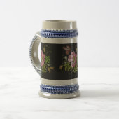 エレガントフローラ刺繍模様ブラック背景 ビールジョッキ (正面左)