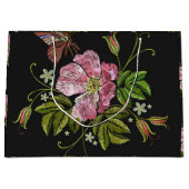 エレガントフローラ刺繍模様ブラック背景 ラージペーパーバッグ (正面)