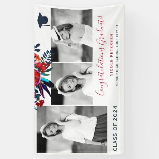 エレガントフローラ卒業パーティー写真コラージュ版 横断幕 (縦)
