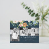 エレガントフローラ卒業パーティー写真コラージュ インビテーションポストカード (スタンド正面)