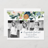 エレガントフローラ卒業パーティー写真コラージュ インビテーションポストカード (正面/裏面)