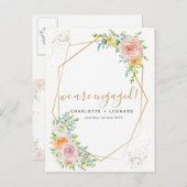 エレガントフローラ及び金ゴールド婚約葉書 インビテーションポストカード (正面/裏面)