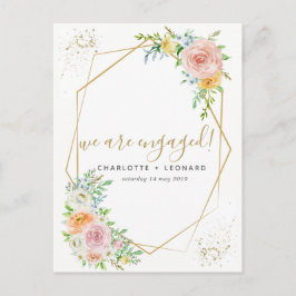 エレガントフローラ及び金ゴールド婚約葉書 インビテーションポストカード
