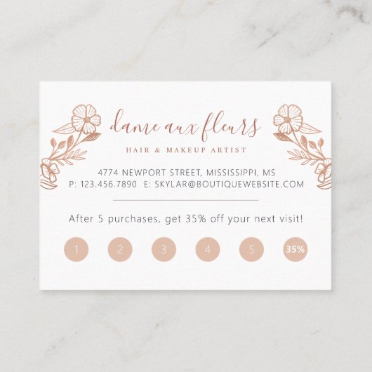 エレガントフローラ咲き美しい女性ロゴピンク ロイヤリティカード (裏面)