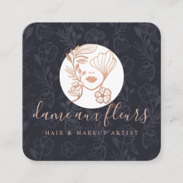 エレガントフローラ咲き美しい女性ロゴブラック スクエア名刺