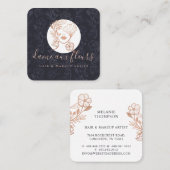 エレガントフローラ咲き美しい女性ロゴブラック スクエア名刺 (正面/裏面)