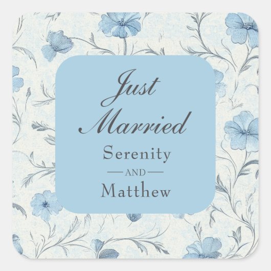 エレガントフローラ国庭園の結婚式たった今結婚しました スクエアシール (正面)