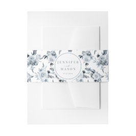 エレガントフローラ埃の多い青結婚灰色 招待状ベリーバンド