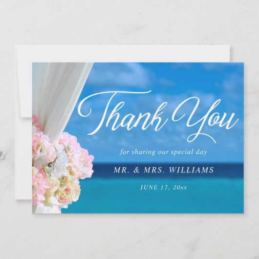エレガントフローラ夏ビーチ結婚式サンキューカード サンキューカード (正面)