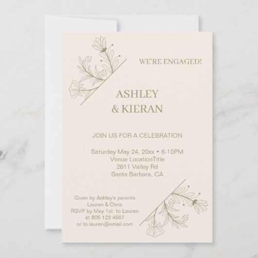 エレガントフローラ婚約パーティ 招待状 (正面)