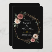 エレガントフローラ幾何学的結婚式招待状カード 招待状 (正面/裏面)