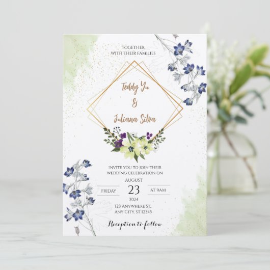 エレガントフローラ幾何結婚式招待状 招待状 (スタンド正面)