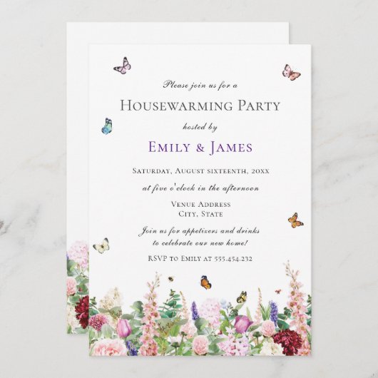 エレガントフローラ引っ越し祝いパーティーパーティー 招待状 (正面/裏面)