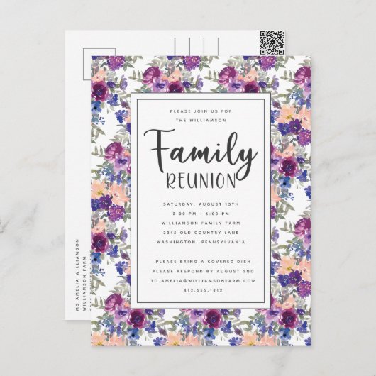 エレガントフローラ手書きスクリプトファミリ懇親会 ポストカード (正面/裏面)