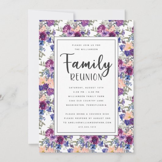 エレガントフローラ手書きスクリプトファミリ懇親会 招待状 (正面)